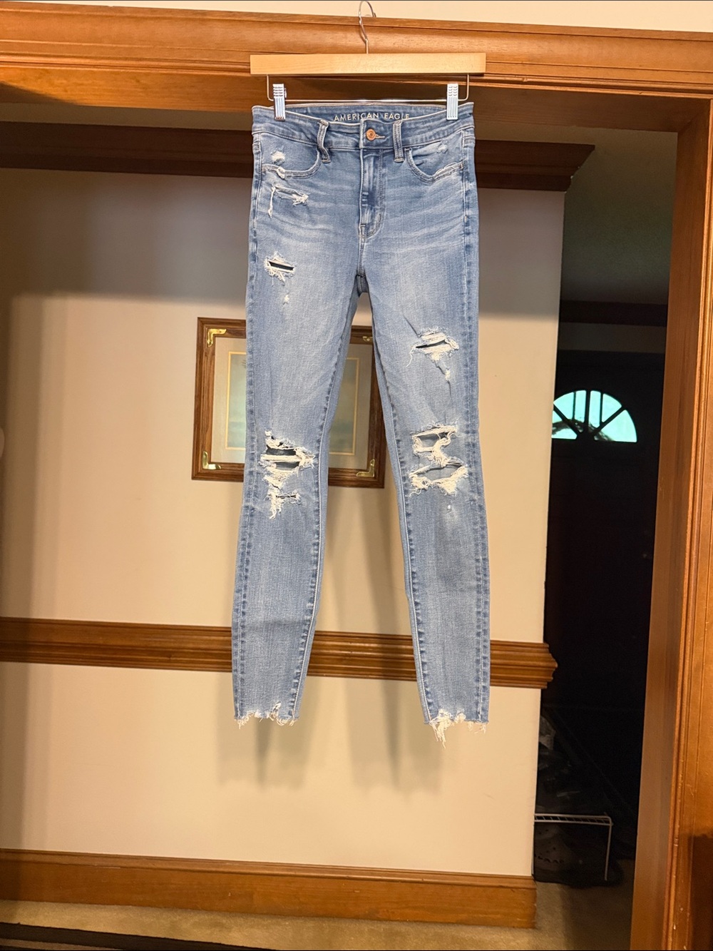 American Eagle Outfitters Light Blue Distressed Skinny Jeans - Women's